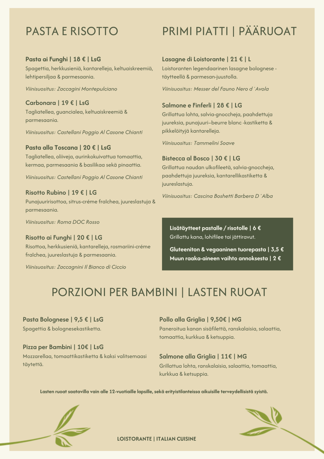Pääruoat & Lasten ruoat